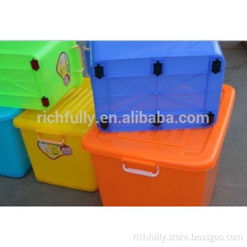2015 New product Plastic Storage Box with handle Lid and wheels for Clothes or food
